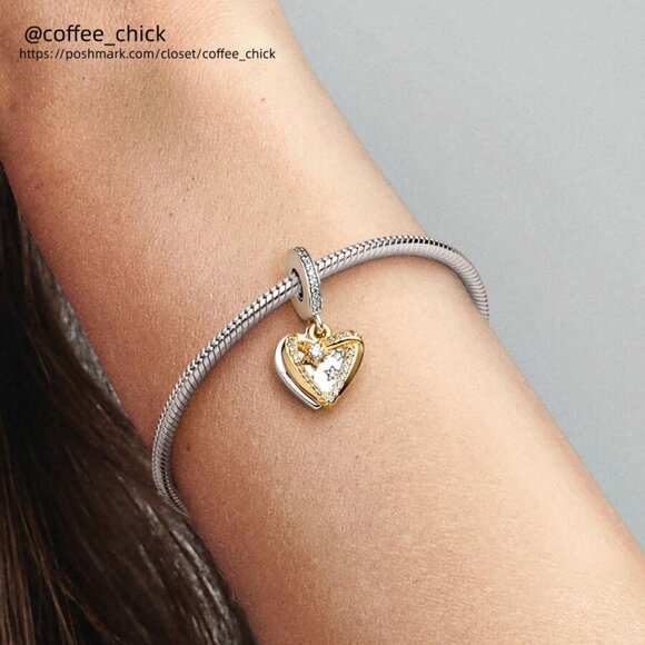 Pandora Shooting Star Hearts Double Dangle Charm|Two-tone - Picture 2 of 2
